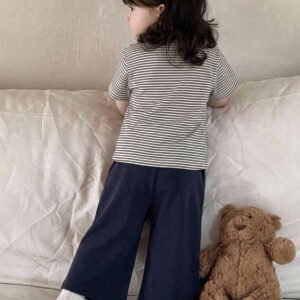 Dazy Kids طقم ملابس منزلية للخريف للبنات الرضع من قطعتين: تي شيرت كاجوال برقبة دائرية وطبعة كرتونية + بنطال طويل كاجوال بلون سادة