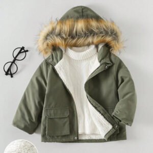 Cozy Pixies جاكيت باركا شتوي سميك مبطن حراري بأكمام طويلة وغطاء رأس للأطفال الذكور، كاجوال ومتعدد الاستخدامات
