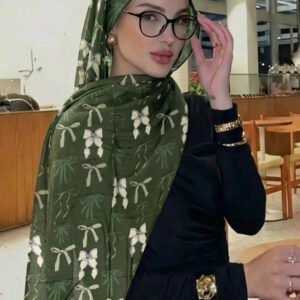 قطعة واحدة وشاح نسائي كاجوال مطبوع بتدرج لوني من الكاكي إلى الأبيض، متعدد الاستخدامات، يمكن استخدامه أيضًا كإكسسوار فستان