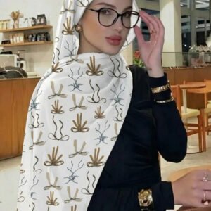 قطعة واحدة وشاح نسائي كاجوال مطبوع بتدرج لوني من الكاكي إلى الأبيض، متعدد الاستخدامات، يمكن استخدامه أيضًا كإكسسوار فستان