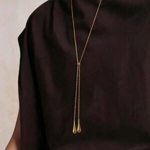 قلادة طويلة بقطعة واحدة من الفولاذ المقاوم للصدأ مطلية بالذهب عيار 18 قيراط بتصميم قطرة ماء، موضة بسيطة للنساء، مناسبة للزينة اليومية